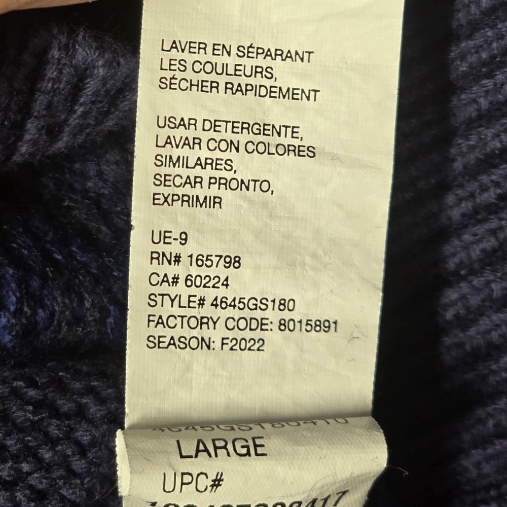 IZOD Fair Isle‎ Quarter Zip Sweater Navy Men’s Large Cotton Blend *small hole* - Picture 8 of 10